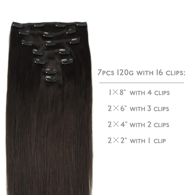 Thumbnail 1 de WENNALIFE Clip-in Echthaar Extensions Dunkel Braun, 35 cm (7-teilig, 120 g)