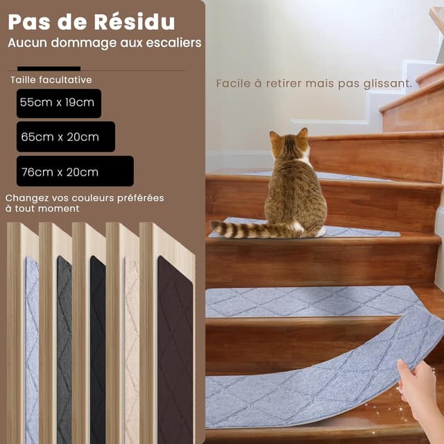 Detalle 2 de Homwiz Tapis d'Escalier Antidérapant Gris