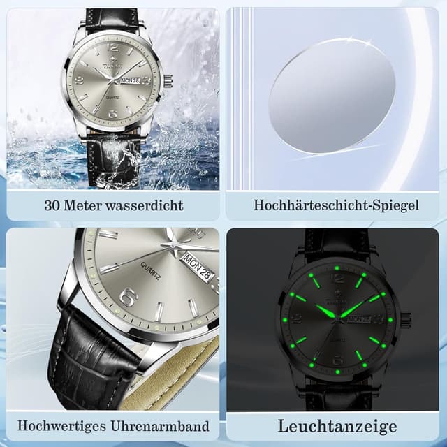 Detalle 2 de Taxau Herren Chronograph Uhr mit Lederarmband