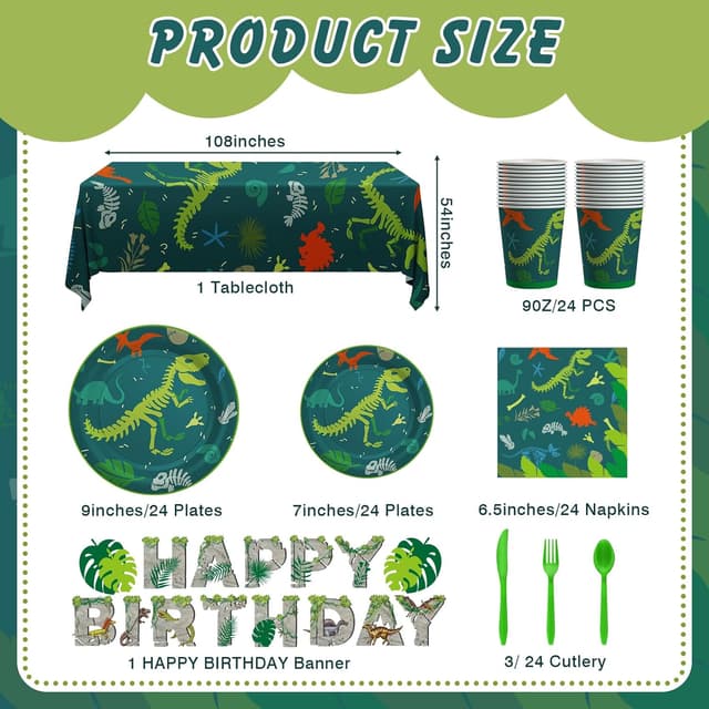 Detalle 2 de Cecnamt Dinosaur Birthday Decorations (170-Piece Dino Party Supplies) for 24
