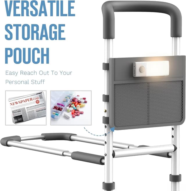 Detalle de Agrish Bed Rails for Elderly Adults – Bed Assist Rail with LED Light & Storage Pouch (Single/Double fits)