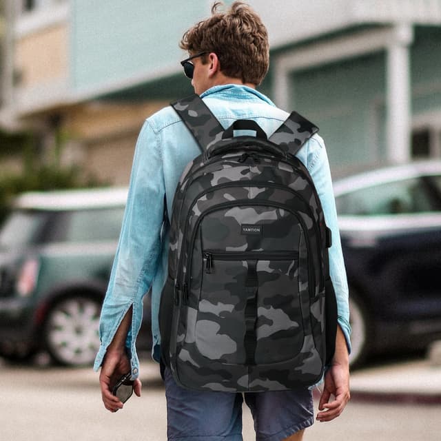 Detalle 2 de YAMTION sac à dos scolaire 17,3" imperméable avec compartiment ordinateur et port USB