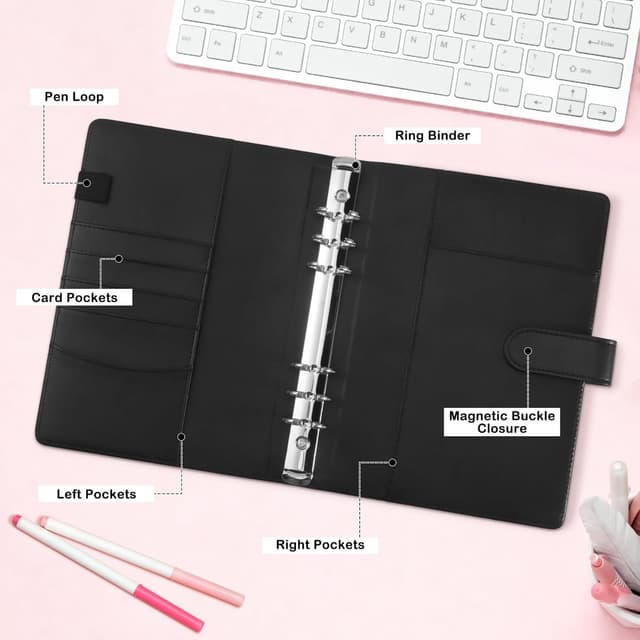 Detalle 2 de A5-Album für Sammelkarten mit 30 Nachfüllseiten (4 Taschen) & 6-Ringbindung – magnetischer Verschluss