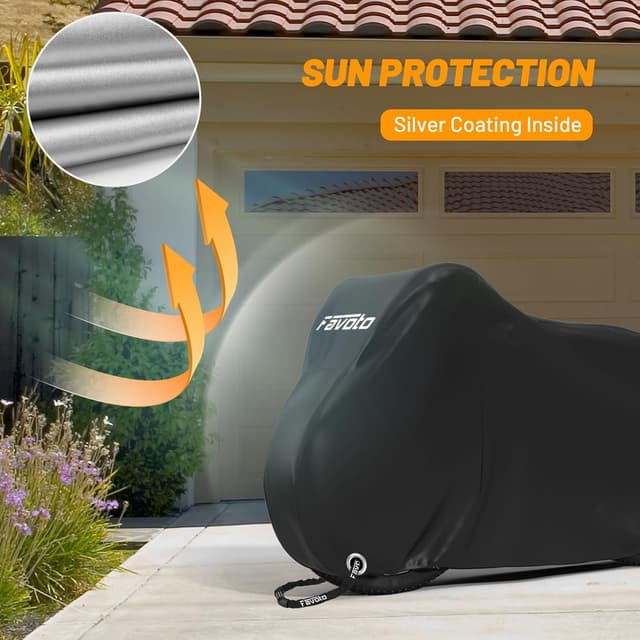 Detalle de Housse de vélo extérieure Favoto en tissu Oxford 210D imperméable 200x70x110 cm noire (VTT, route, montagne)