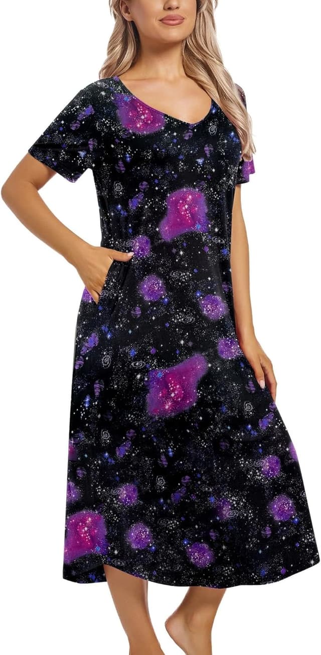 Detalle 2 de ENJOYNIGHT Nachthemd Damen Kurzarm V-Ausschnitt