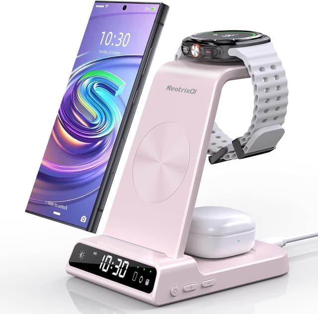 Detalle de Station de charge induction 3 en 1 Samsung : chargeur sans fil pour Galaxy S24 Ultra, Watch Ultra et Buds 3 Pro