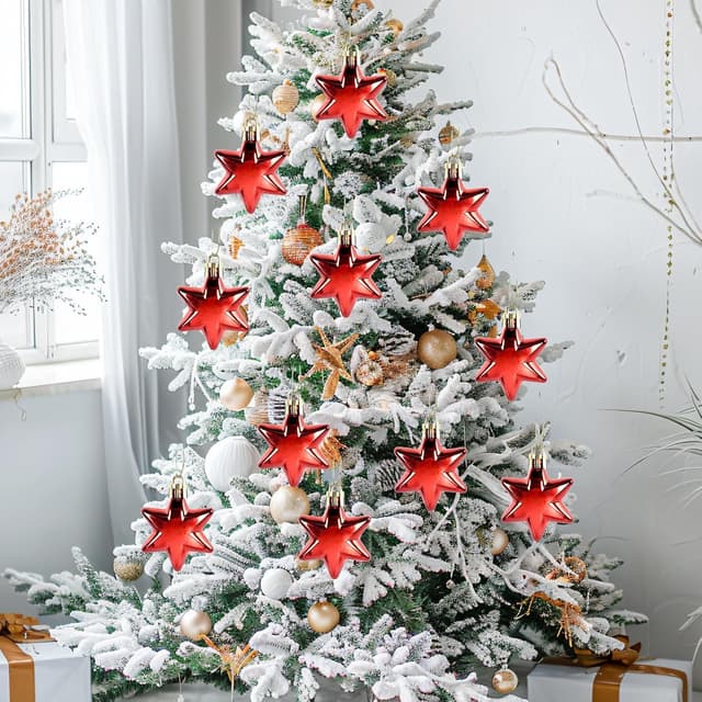 Thumbnail 5 de Weihnachtsbaumschmuck Sternanhänger 12er Set Rot