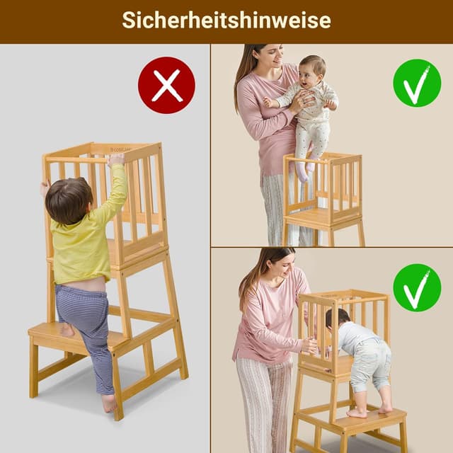 Thumbnail 6 de COSYLAND Lernturm ab 1 Jahr (Montessori Learning Tower) in Naturfarbe – sicherer Kinder-Lernturm mit Geländern