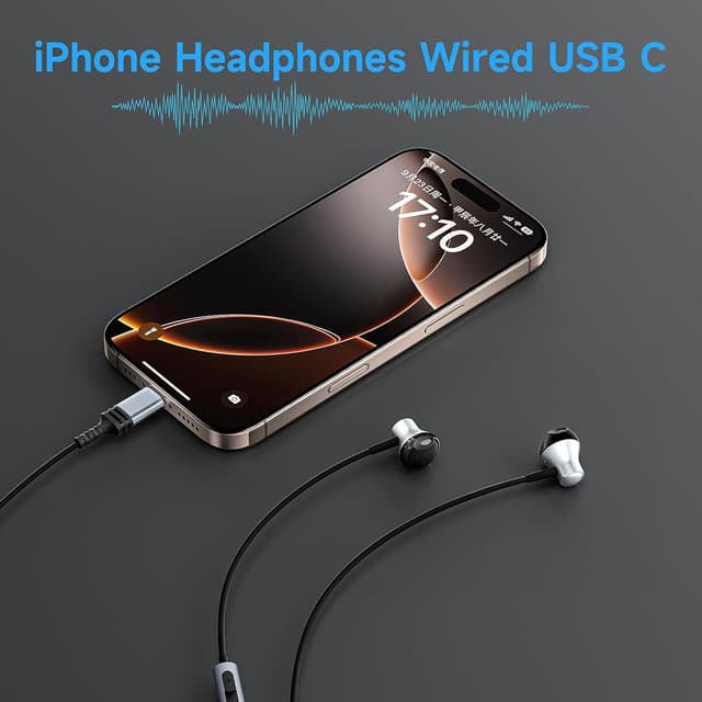 Detalle de suohong USB‑C Kopfhörer mit Kabel (MFi) inkl. Mikrofon & Lautstärkeregler – In‑Ear für iPhone & iPad
