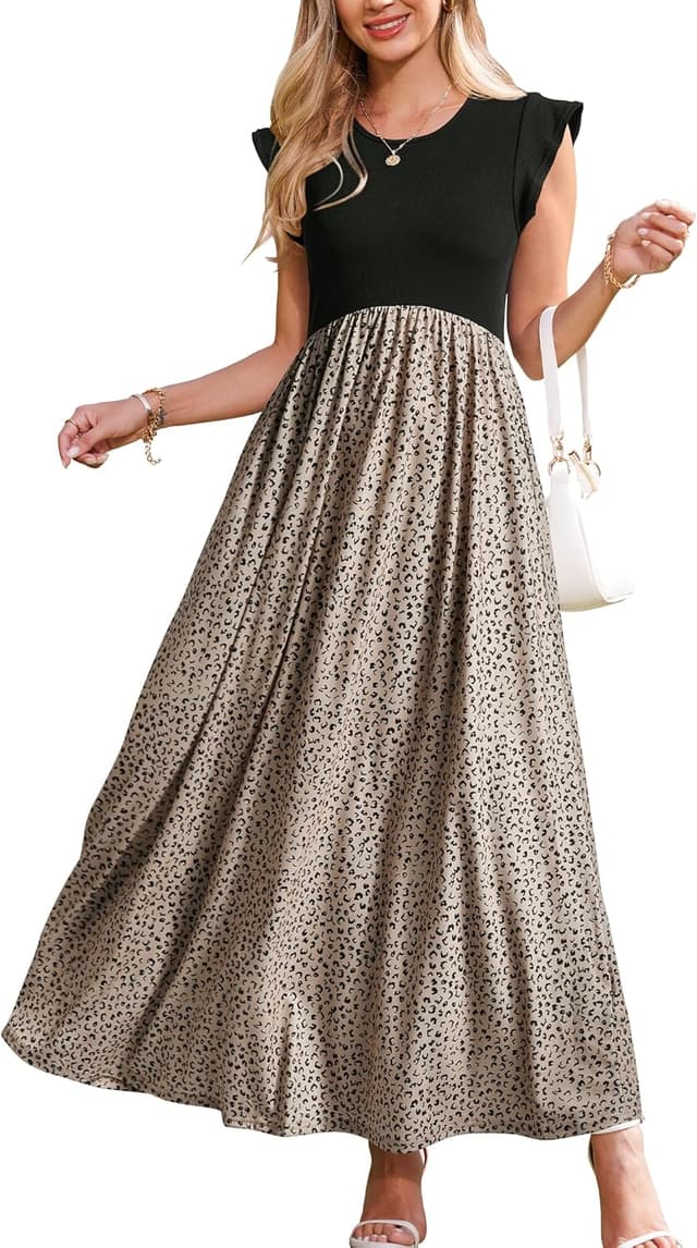 Thumbnail 6 de OUGES Sommerkleid Damen Lang mit Rüschen, Maxikleid mit Taschen