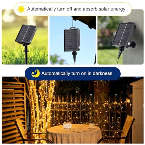 Detalle de Tacobey Guirnalda de luces exterior solar 20 m con 200 LED, 8 modos e IP65