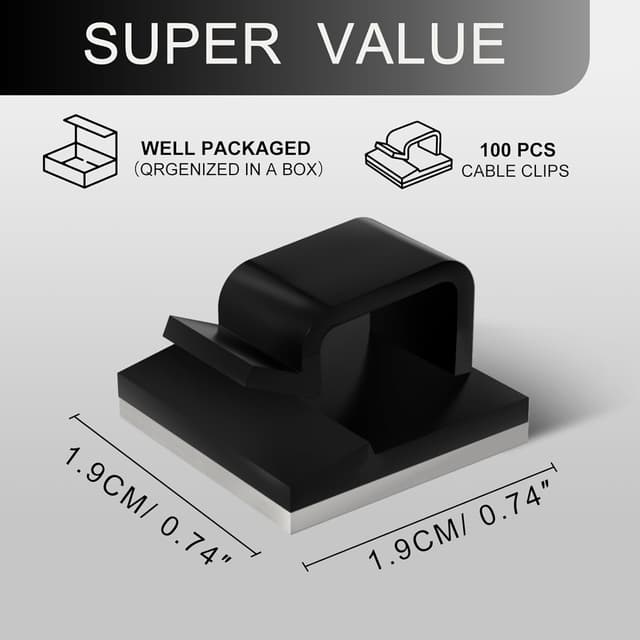 Detalle 2 de KGROTE 100 Kabelhalter mit selbstklebender Kabelführung – Kabelclips für Outdoor & Deko-Organisation (Mittel, Schwarz)