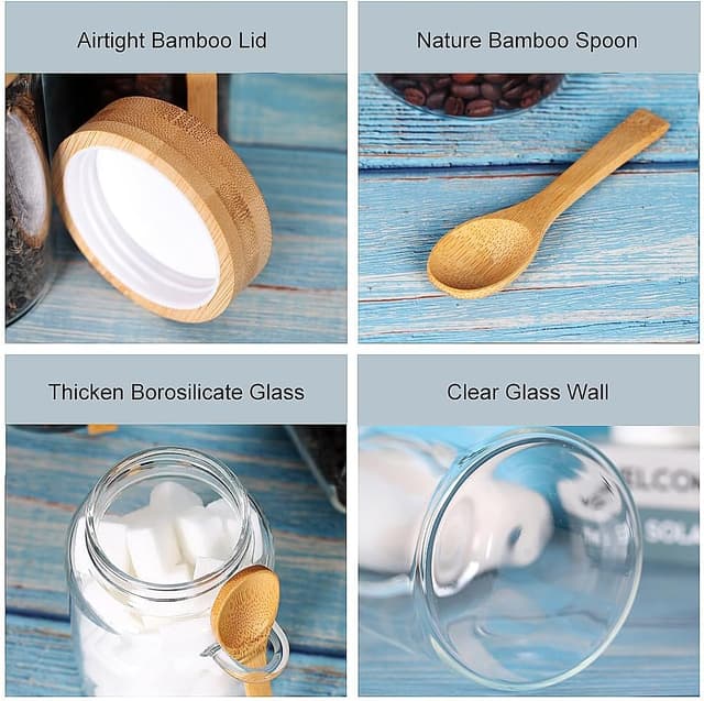 Detalle 2 de Glass Jar with Screw Lid and Spoon (6-Pack, 16 oz) for Loose Leaf Tea, Sugar, Salt, and Overnight Oats