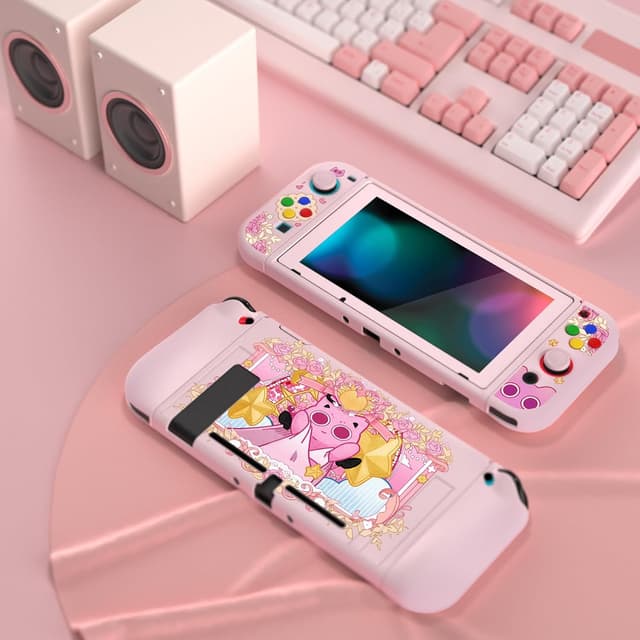 Detalle 2 de playvital ZealProtect Soft Protective Case for Nintendo Switch (PP & Pink) with tempered glass screen protector