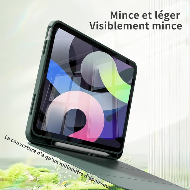 Detalle de Coque ZOPSGYU pour iPad Air 11 pouces (M4/M3/M2, Air 5/4) avec porte-stylet intégré et veille/réveil automatique – Vert foncé