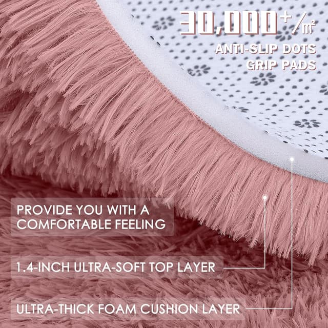 Detalle de Homaxy Fluffy Shaggy Rug (140 x 200 cm) – Anti-slip, machine washable shag rug for living room, kids room and nursery (Pink)