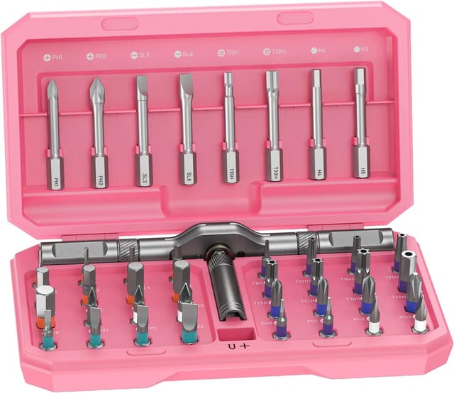 Detalle de MrToNo Professional 42 in 1 Magnetic Screwdriver Tool Kit (Pink) for PC, Camera, Smartphone & Home Repairs