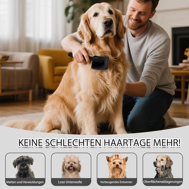 Detalle de YOYUPETA Zupfbürste für Hunde mit Langhaar – 3-teiliges Profi-Set aus Buchenholz mit Unterwoll-Rechen & Edelstahlkamm