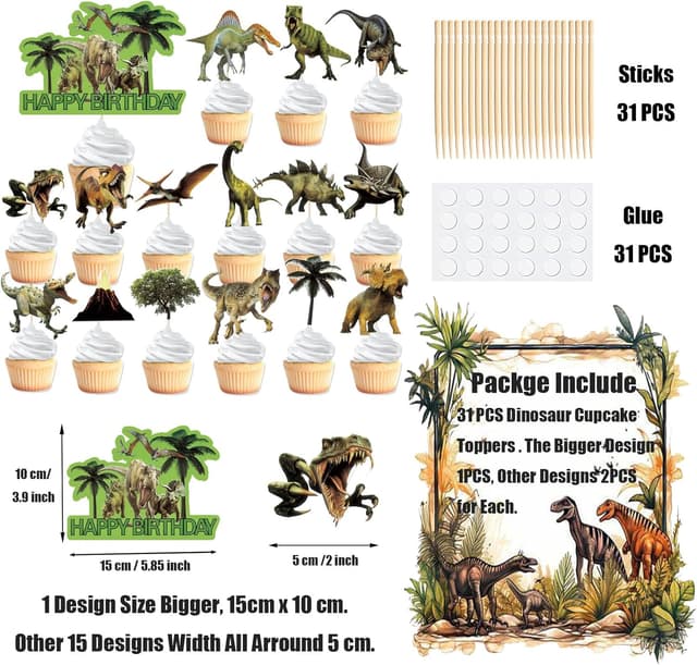 Thumbnail 1 de Dinosaur cupcake toppers kit 31pcs