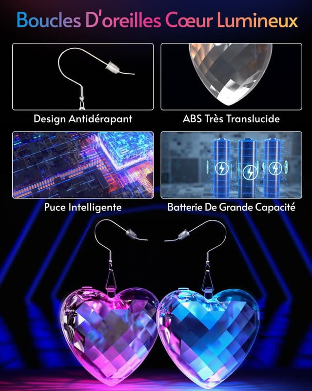 Detalle de PUFIER LED Ohrringe Rhombic Discokugel – 16 Lichtmodi, wiederaufladbar