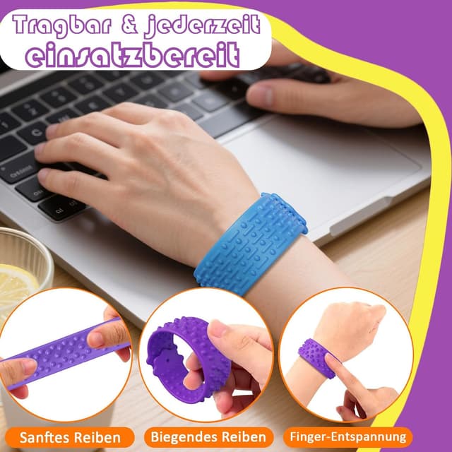 Detalle 2 de Fidget Toys Armband Set (6 Stück) – Sensorik-Armbänder aus Silikon für Kinder & Erwachsene, Anti-Stress zum Konzentrieren
