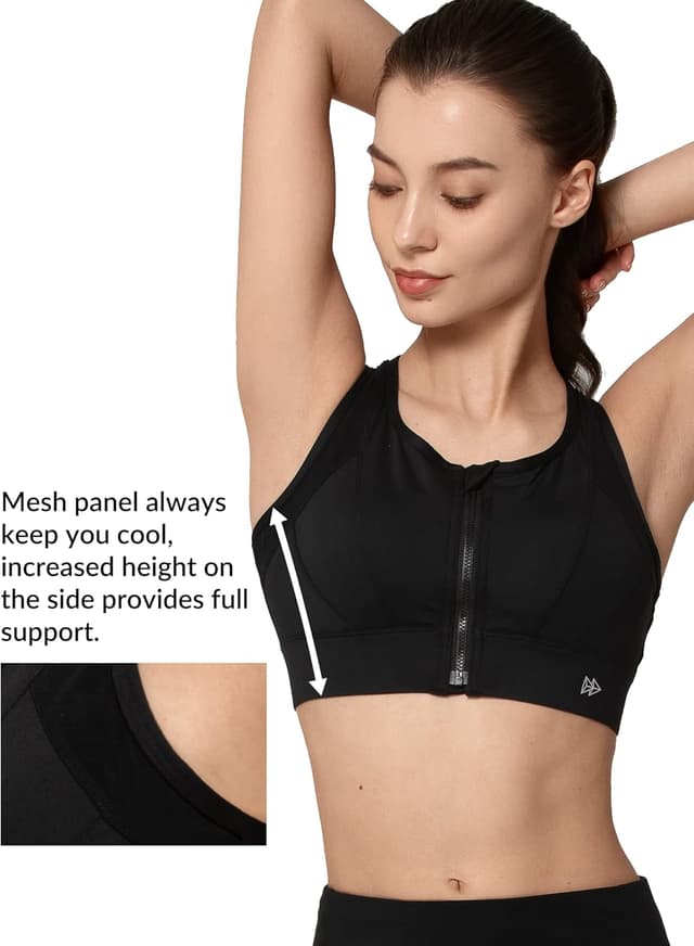 Detalle 2 de Yvette High Impact Zip Front Sports Bra with Mesh Racerback for Women (High Support)