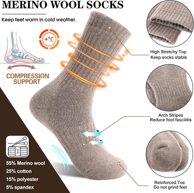 Thumbnail 2 de MOGGEI Merino Wool Hiking Socks 5 Pairs