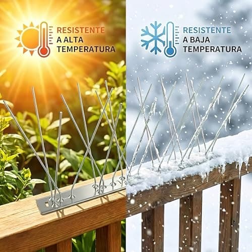 Detalle de KOKMEYA Pinchos antipalomas de acero inoxidable 304 (1 m, 4 piezas de 25 cm) con tornillos y bridas para balcón, canalón y tejado