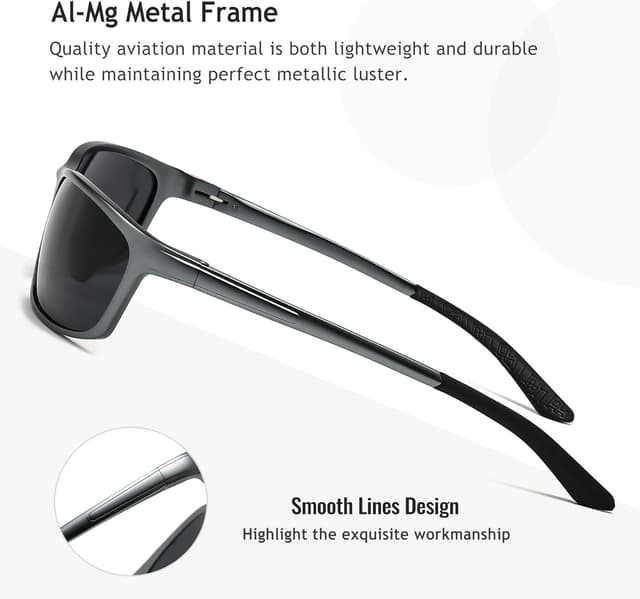 Detalle de SUNGAIT Classic Rectangle Polarised Sunglasses for Men with Al-Mg Metal Frame & Spring Hinge