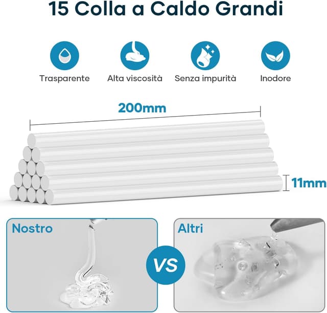 Detalle de Assark pistola per colla a caldo 60/100 W con 15 bastoncini da 11 mm x 220 mm