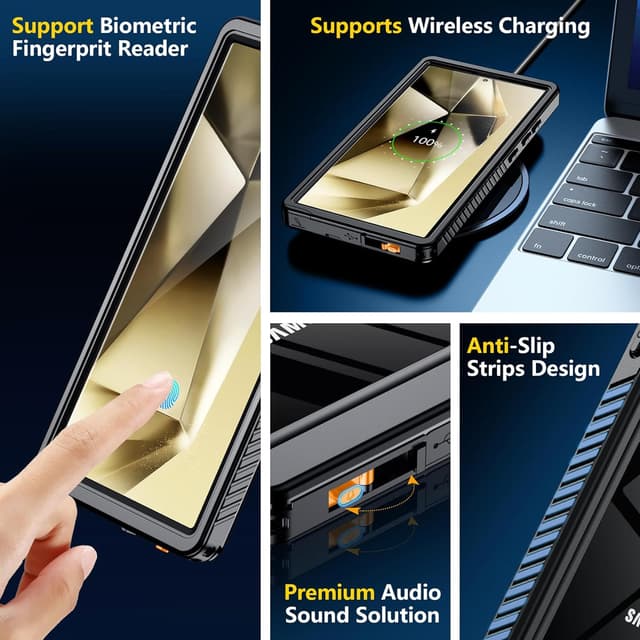 Detalle 1 de SPIDERCASE Upgraded Waterproof Case for Samsung Galaxy S24 Ultra (IP68) with Built-In Screen & Camera Lens Protection