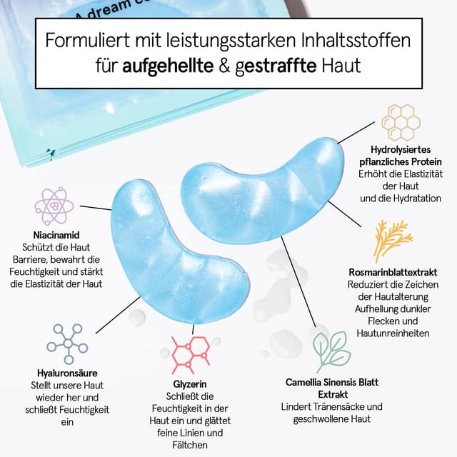 Detalle 2 de grace & stella Augenpads gegen Augenringe, Tränensäcke & Falten (24 Paare, blau)
