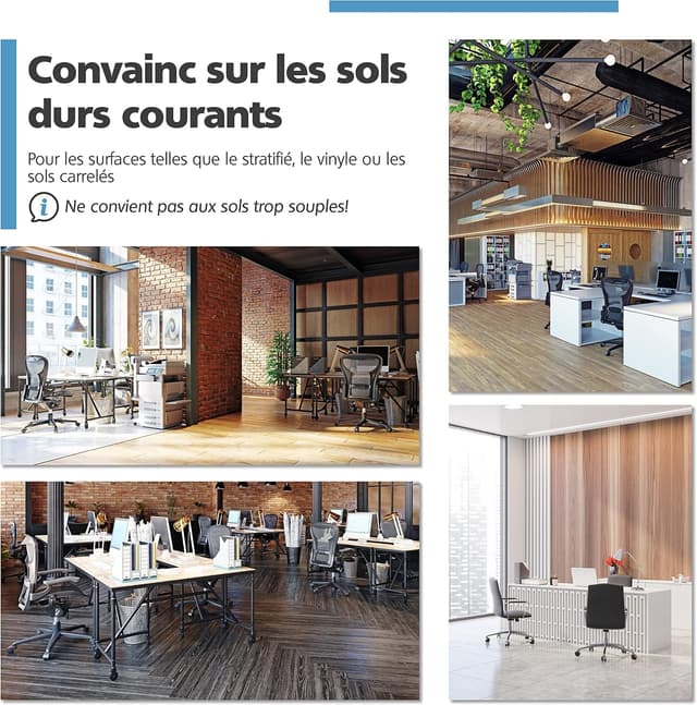 Detalle 2 de RAVN HAMAN lot de 5 roulettes pour chaises de bureau, perçage 11 mm (sols durs) jusqu’à 175 kg