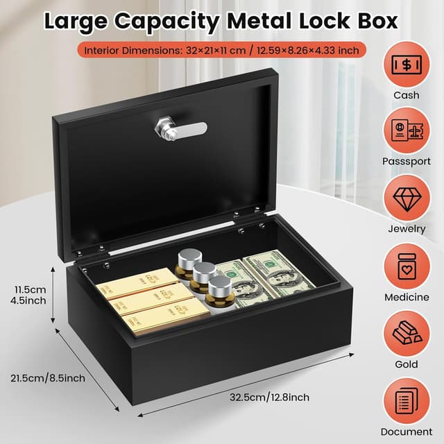 Detalle de Mejasg tragbarer feuerfester Safe Tresor mit Schlüssel, wasserdicht, 18 l (für Dokumente, Bargeld & Schmuck)