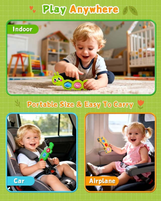 Detalle 2 de 4-teiliges Fidget Toys Set mit Bubble Popper: Raupe, Krokodil & Schulbus (ab 12 Monate)