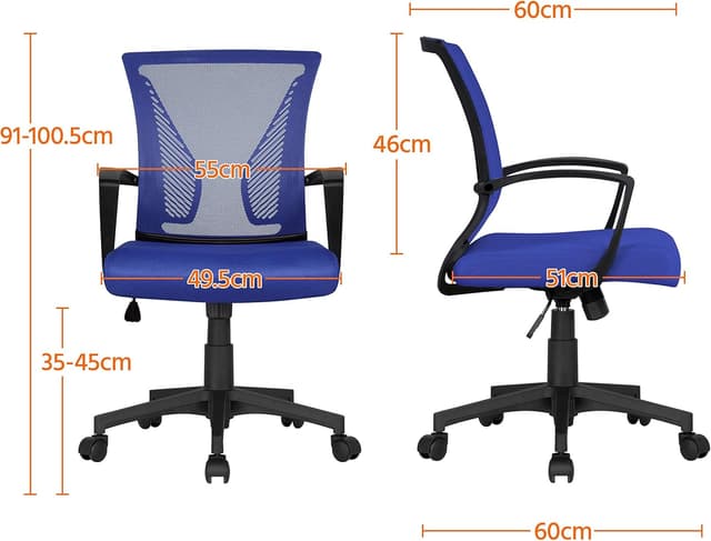 Thumbnail 2 de Yaheetech Silla regulable en altura con malla y ruedas