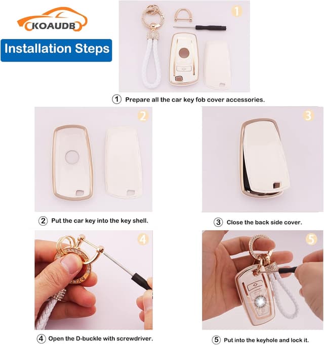 Detalle de Koaudb TPU Autoschlüssel-Hülle BM-4A für BMW 1/3/4/5/6/7 & X3/X4 – 3- oder 4-Tasten Cover mit Schlüsselanhänger