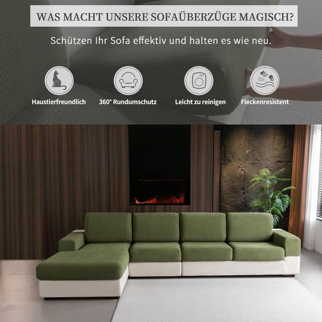 Detalle 2 de OHSIO Stretch Sofa Sitzkissenbezug (Grün) – rutschfester, waschbarer Bezug für Sofa & mehr