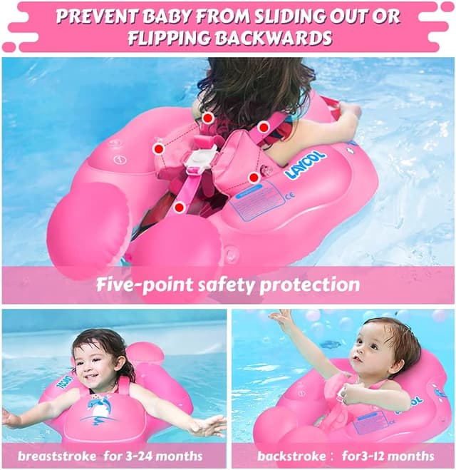 Detalle de Baby Pool Float with Canopy and UPF 50+ Sun Protection (UP to 36 Months) — Anti-Flip Safe Infant Swim Float
