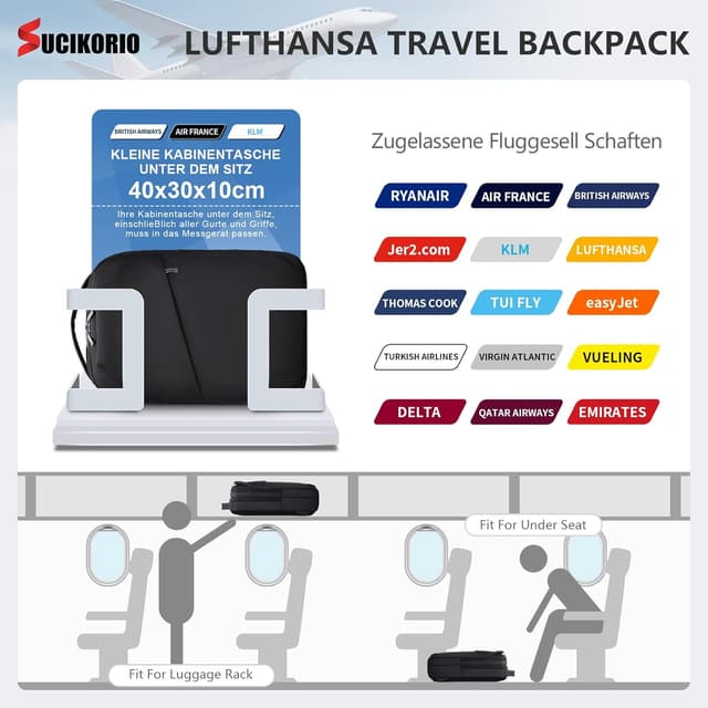 Detalle de Zaino da viaggio SUCIKORIO 40x30x10 cm impermeabile in nylon con porta PC 14 pollici