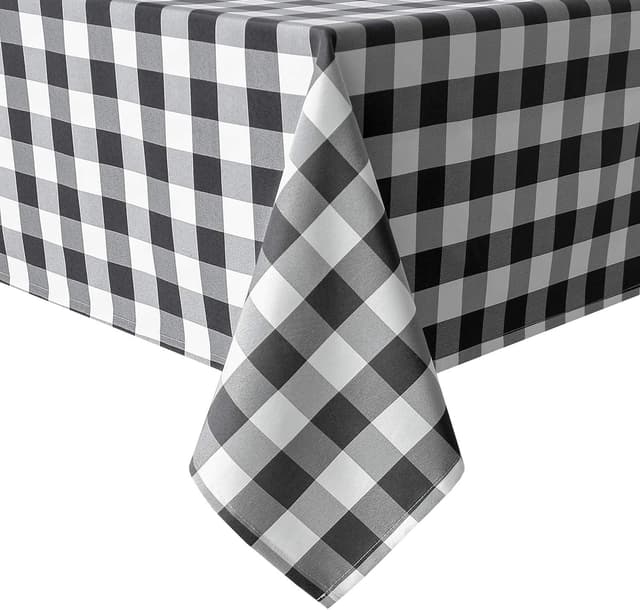 Detalle de Hiasan 60 x 120 Inch Black & White Gingham Checkered Rectangle Tablecloth (Stain Resistant, Spillproof, Washable)
