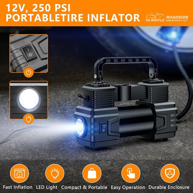 Detalle de HLWDFLZ Car Emergency Kit 12V 250 PSI