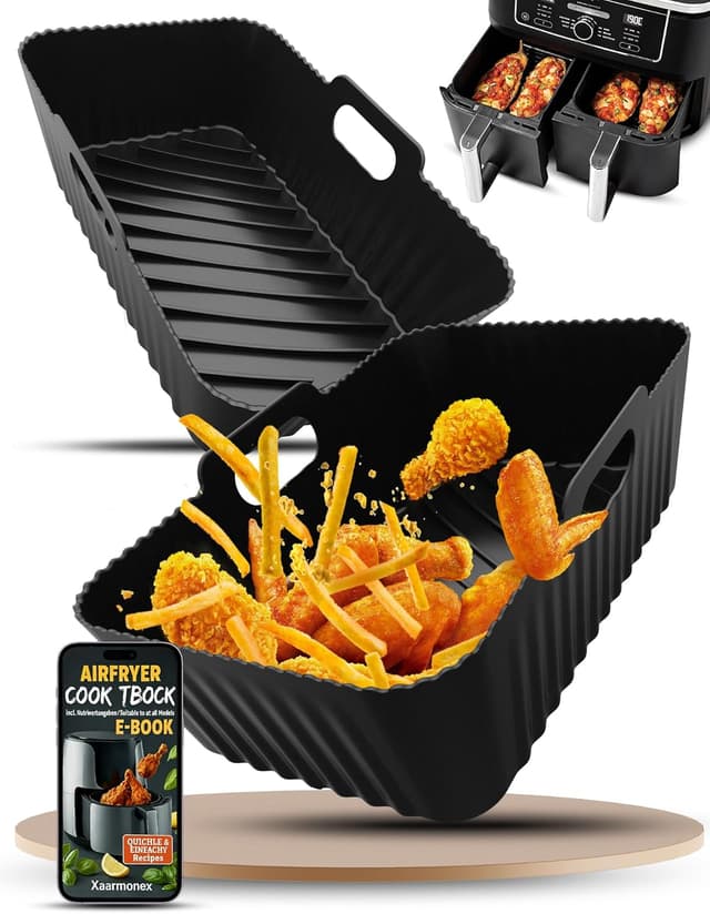 Detalle de Xaarmonex Silicone Air Fryer Liners 2 Pack for Dual Zone Ninja & other large air fryers