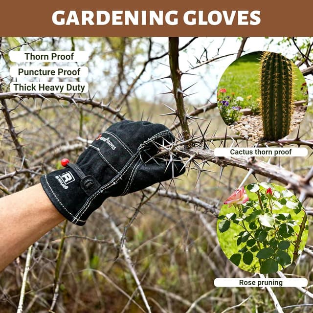 Detalle de AOUCHI cowhide leather gardening gloves (thorn proof, heat resistant) for men – Large