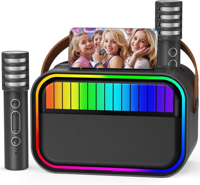 Detalle de Karaoke Machine for Kids & Adults (Black) with Portable Bluetooth Speaker and 2 Wireless Microphones