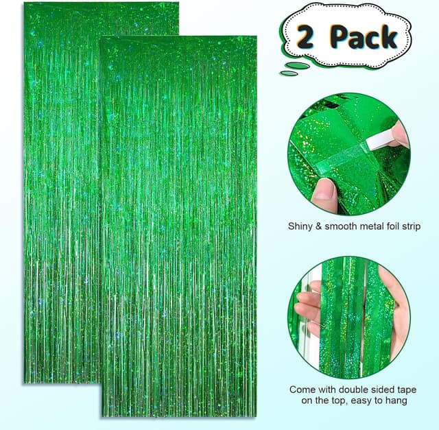 Detalle de KERNOWO Lametta Vorhang Grün Glitzer – 2er-Set Party-Luftschlangen (1 × 2,5 m je Vorhang)