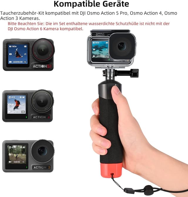 Detalle de Osmo Action Tauch-Zubehör-Set mit schwimmendem Handgriff und wasserdichtem Gehäuse (für DJI Osmo Action 5 Pro/4/3)