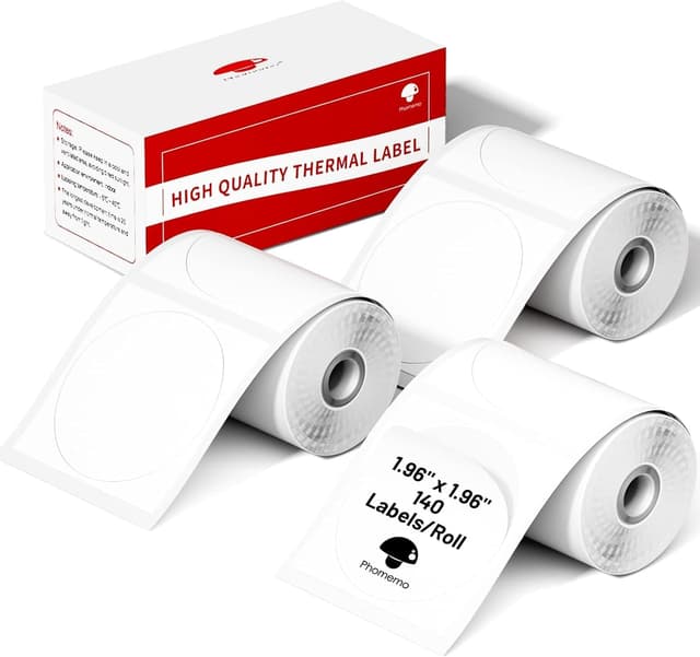 Detalle de Phomemo M110: 3 rotoli di etichette termiche rotonde 50×50 mm (compatibili con M110/M120/M220/M221 e altri)