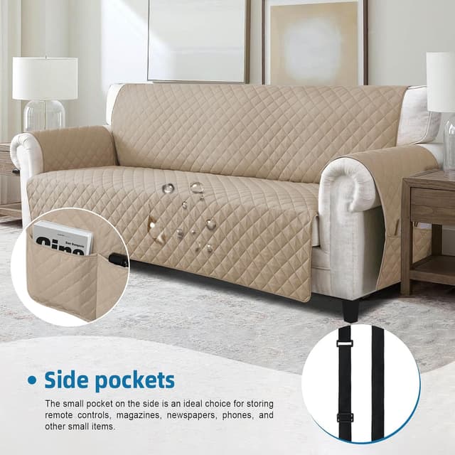 Detalle de Jaotto Copridivano Impermeabile 2 posti con braccioli, trapuntato e con tasche laterali