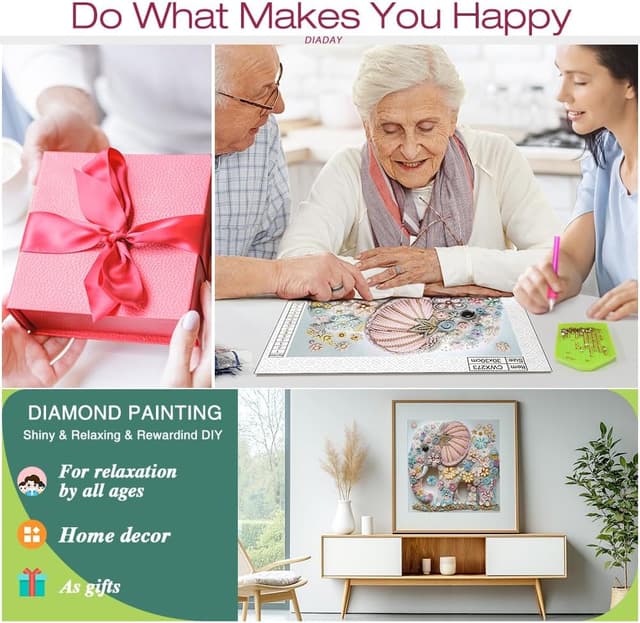 Detalle de DIADAY DIY Elephant 5D Diamond Painting Kit (Special Shape) – 12 x 12 Inch Crystal Rhinestones Set